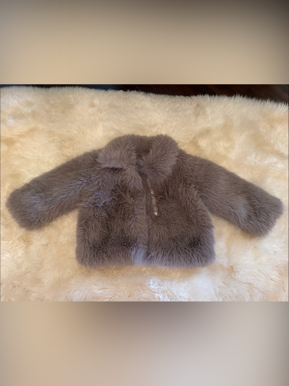 GAP Toddler Plush Faux Fur Jacket in Taupe Gray
